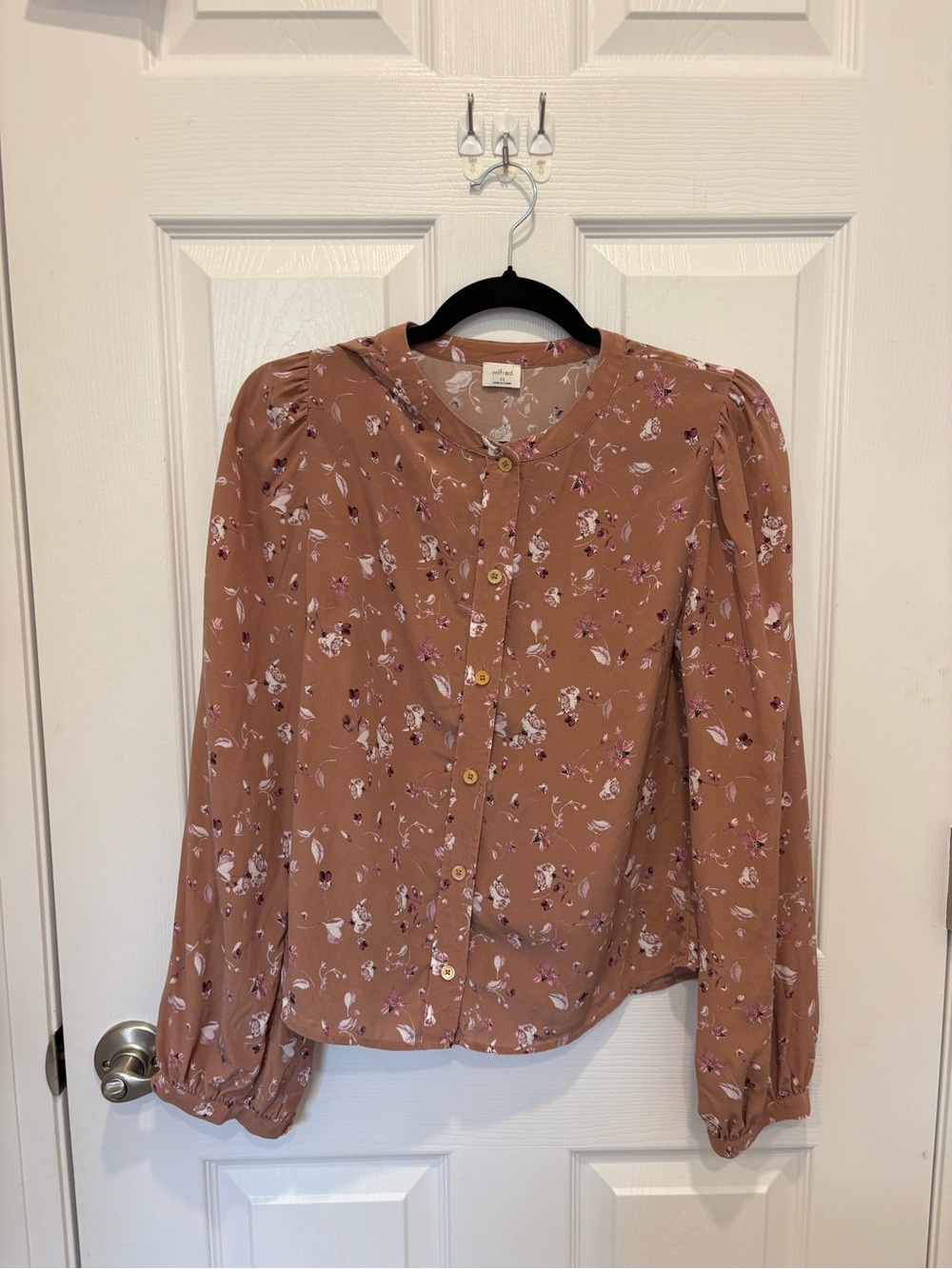 Wilfred Silk Floral Button-Front Long-Sleeve Blouse - Rust Pink #1223